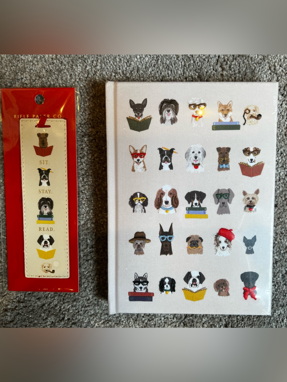 Dog Patterned Hardcover Journal in Cream with Dog Bookmark - Both Still Wrapped